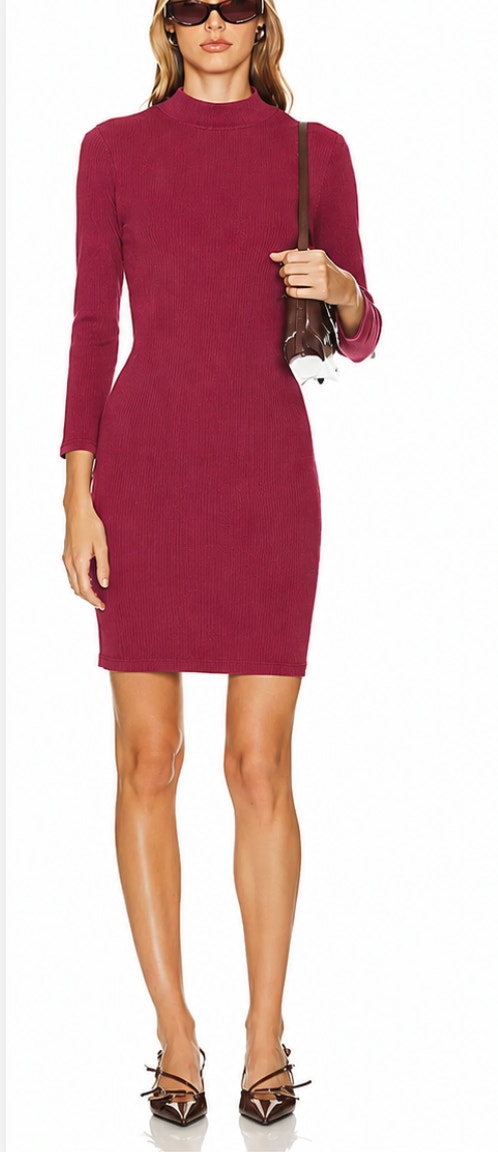 Nwt Michael Stars Maggie Mini Dress Ribbed Carmine Red Medium Petite